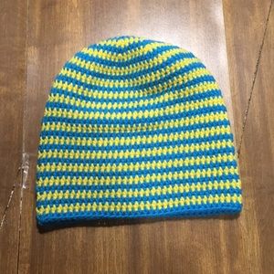 Bright Light Blue And Yellow Handmade Beanie Hat